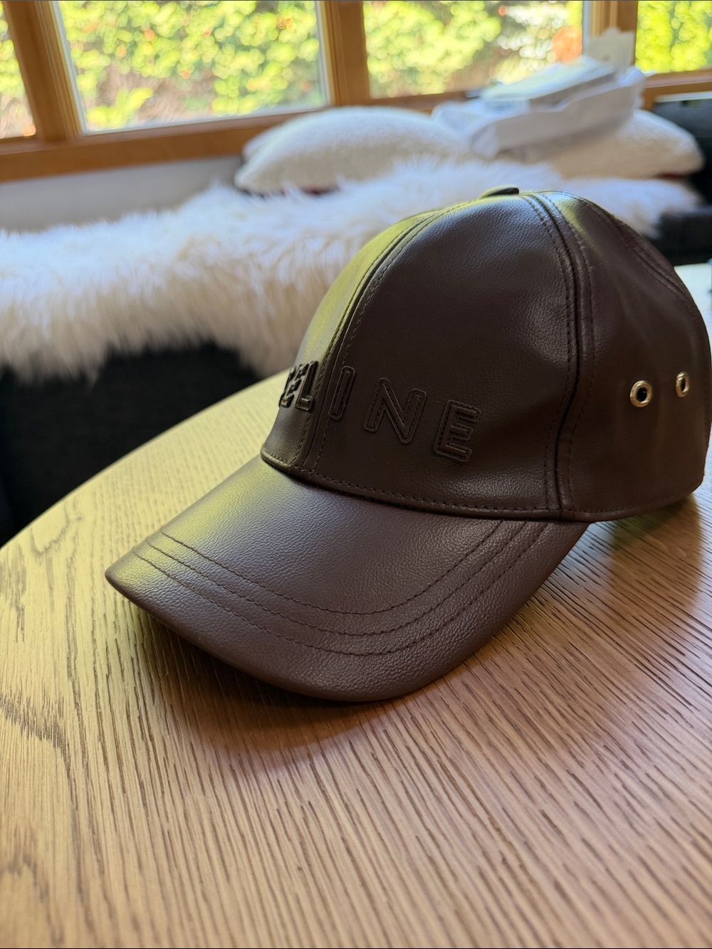 Logo Embossed Leather Baseball Cap - Brown
